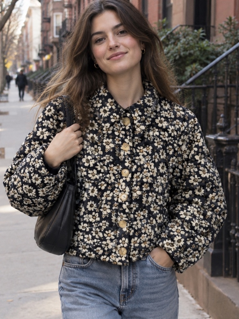 Calista Puffy Corduroy Jacket Cropped Daisy Print Size S Cottagecore Warm Cozy